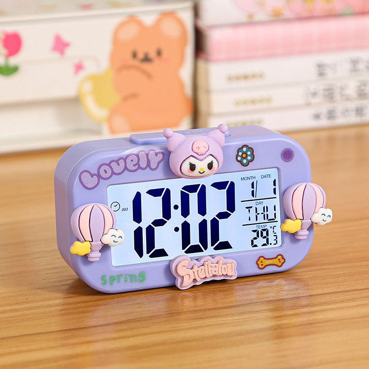 Đồng hồ báo thức Kuromi Đồng hồ điện tử Máy tính để bàn Đồng hồ báo thức nhỏ LED Kỹ thuật số Dạ quang Sanrio Hello Kitty Đồng hồ báo thức trẻ em Máy tính để bàn Đồng hồ kỹ thuật số đa chức năng W