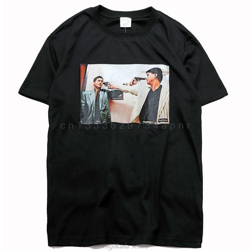 Nam Tide phong cách thương hiệu hip hop phim đĩa máu đôi nam Chow Yun Fat retro in áo thun ngắn tay 