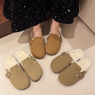 Dép lê đế bằng da lộn mũi tròn Hàn Quốc PU mùa đông ấm áp màu trơn chống trượt chống mài mòn cho nữ mặc ngoài thường ngày thời trang đi ngoài tại nhà Giày Boken giá sỉ tại xưởng