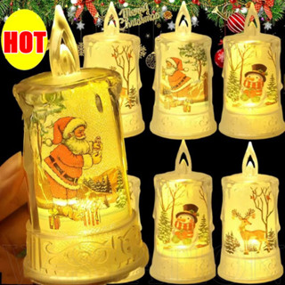 Đèn nến điện tử pha lê Led Giáng sinh - Quà trang trí - Đèn ngủ - Đèn trà ông già Noel Người tuyết Nai sừng tấm - Đèn hoạt động bằng pin nhấp nháy - Trang trí nội thất tiệc Giáng sinh