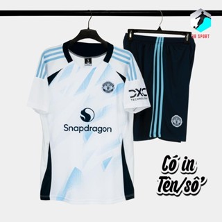 [Có in (Nhiều mẫu)- HÀNG Strivend MỚI VỀ ĐẸP] Bộ quần áo MU trắng xanh 2024/25 hàng đẹp vải mè logo thêu