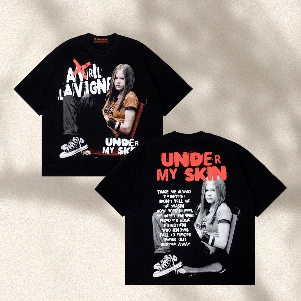 AVRIL LAVIGNE OVERSIZE Áo thun Cotton thời trang màu đen trắng