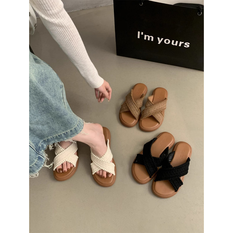 Dép đế dày mặc bên ngoài Giày sandal Bohemian Giày đi biển phẳng