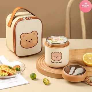 Cốc ủ cháo hình gấu giữ nhiệt kèm thì trên nắp giữ nhiệt cao cấp cho các bé.