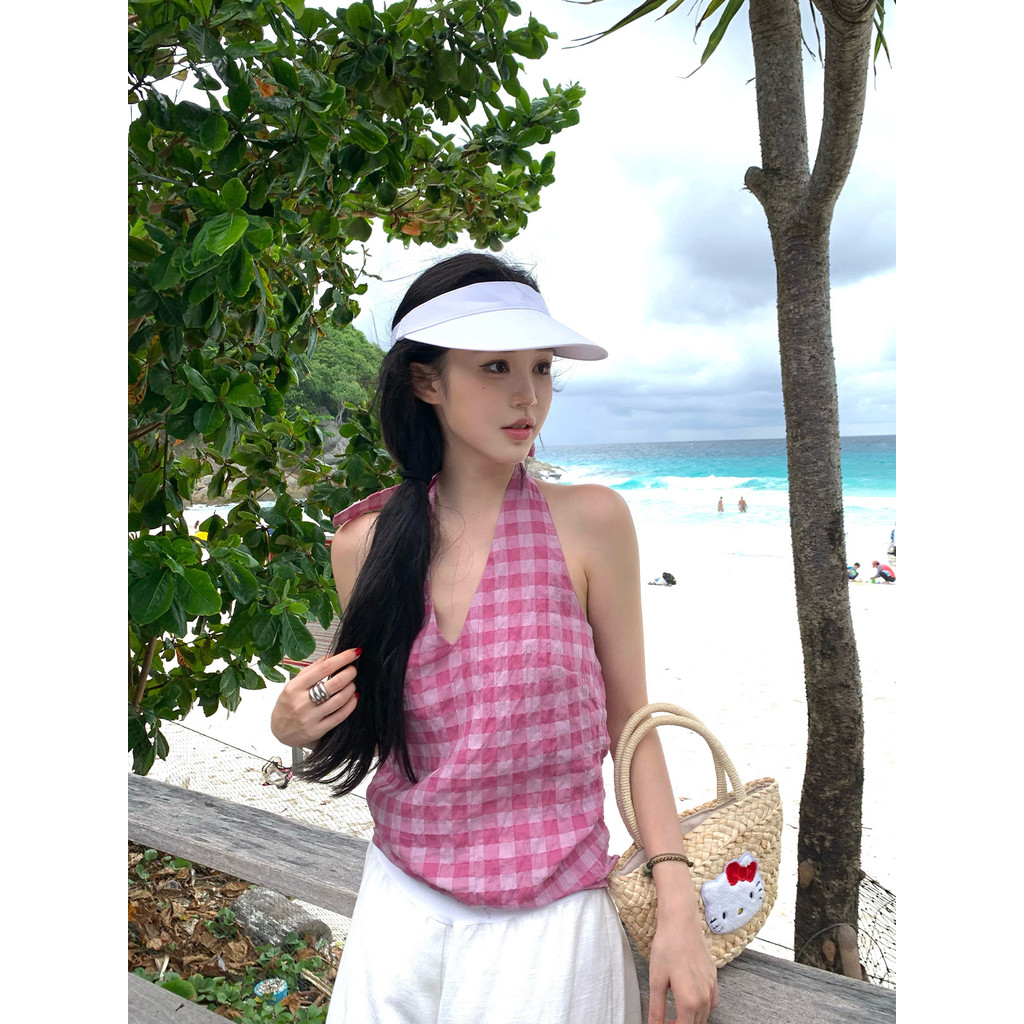 Áo sơ mi caro cổ điển từ cotton với ren và bohem nhung