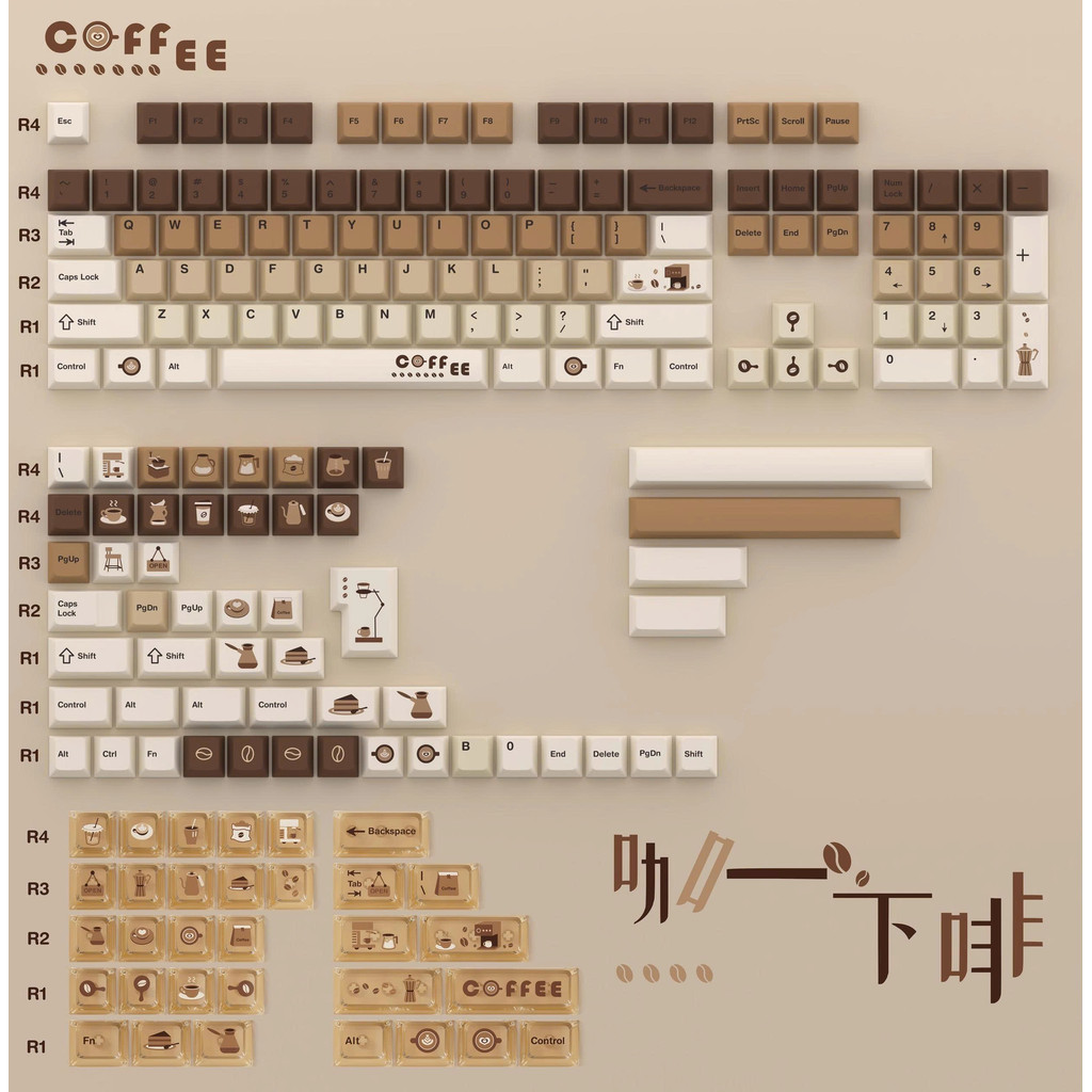 [Keycap Đẹp] Bộ Keycap bàn phím Coffee | PBT | Xuyên Led PC