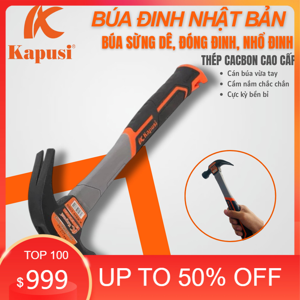 Búa Đóng - Nhổ Đinh 250g,500g,750g KAPUSI JAPAN- búa sừng dê, búa đóng đinh, búa nhổ đinh