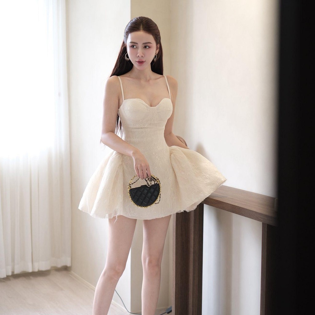 CHUẨN HÃNG MẪU MẶC Váy ren kim sa hai dây chân váy bồng xòe TKCC BAGEO - Aster shop