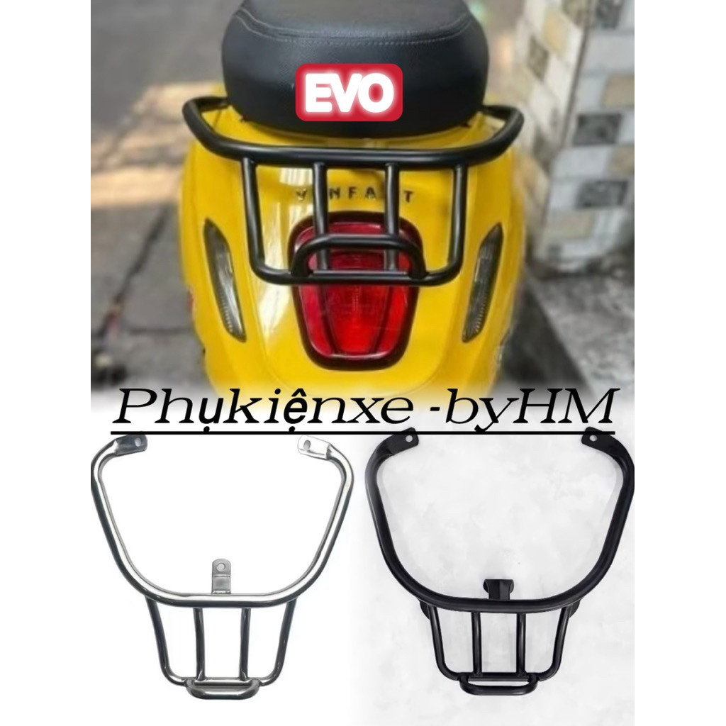 Cản Evo 200 - kiểu cong độ Vespa - đen và inox _03082025