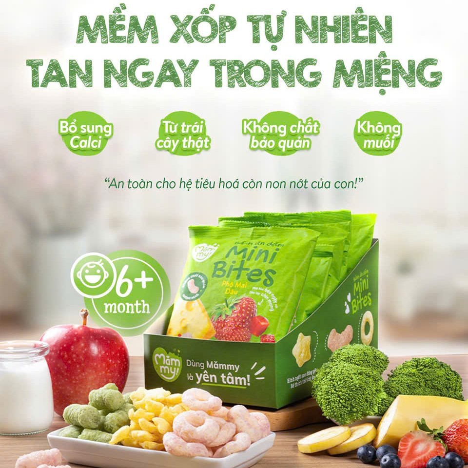 Bánh ăn dặm Mămmy Mini Bites giúp bổ sung canxi hỗ trợ phát triển xương và răng cho bé