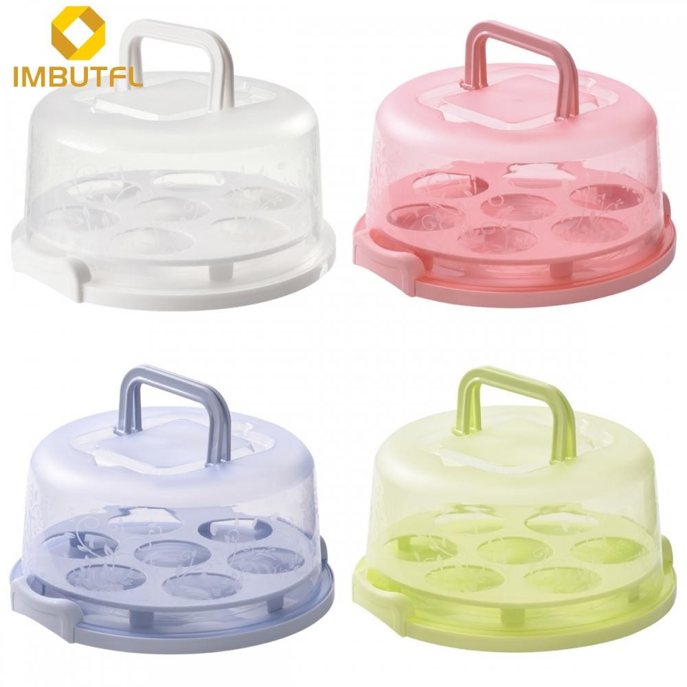 【IMBUTFL】Round Cake Carrier Container Stand Box with Lid and Handle for Transport Storage