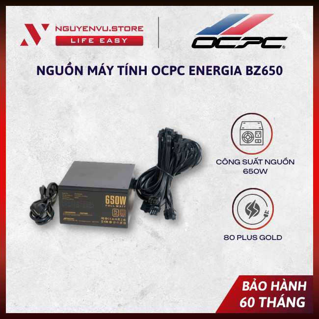 Nguồn máy tính OCPC ENERGIA BZ650 (650W, 80 Plus Bronze, Non Modular) -