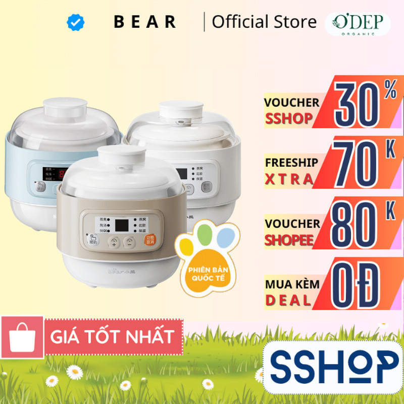 Nồi nấu chậm đa năng 4in1 Bear 0.8L A08T8/A08G2- Chính Hãng - Bảo Hành 18 Tháng - SSHOP SSA
