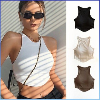 ⚡⚡Áo vest nữ COD có miếng đệm ngực Áo không tay màu trơn Đơn giản Dây đeo một mảnh Áo khoác ngoài cay Tank Top Áo không tay đáy