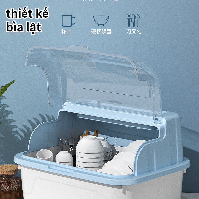 Hộp Đựng Chén Dĩa Ráo Nước Dung Tích Lớn Có Nắp Đậy Chống Bụi Cho Nhà Bếp