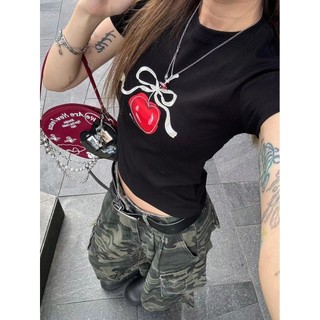 【100% cotton 】Áo baby tee Áo Thun ôm body Áo y2k Áo thun ngắn tay mỏng in màu đen dành cho nữ