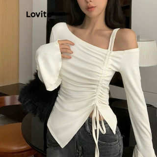 Áo kiểu Lovito có dây rút màu trơn phong cách thường ngày cho nữ LNL64303