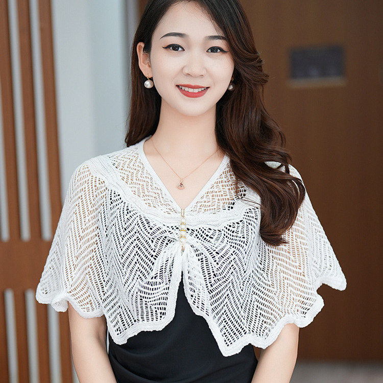 Khăn choàng dệt kim chui đầu kiểu mỏng nữ mùa hè khăn choàng lụa băng chống tà váy hai dây phối bên ngoài mẫu ngắn dễ phối | BigBuy360 - bigbuy360.vn