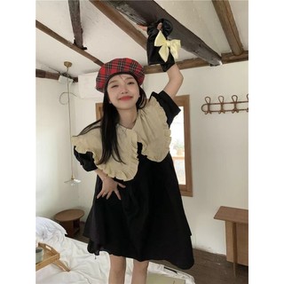 Váy babydoll đâm babydoll Đầm Ngắn Cổ Búp Bê Màu Đen Tương Phản Phong Cách Hàn Quốc Thời Trang Mùa Hè 2024