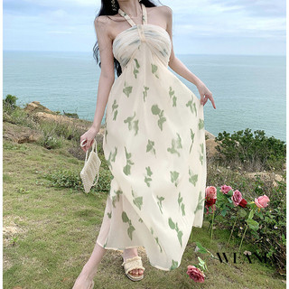 Weania Nữ Phong Cách Đi Biển Đầm Maxi Không Lưng