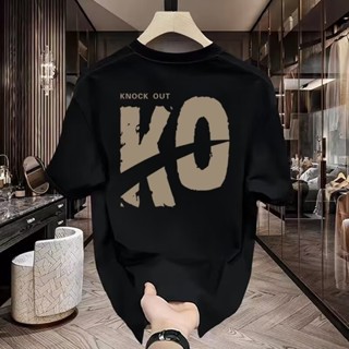 mùa hè "KO" in họa tiết Áo thun nam 100% cotton unisex oversize boy phố vải cotton cao cấp