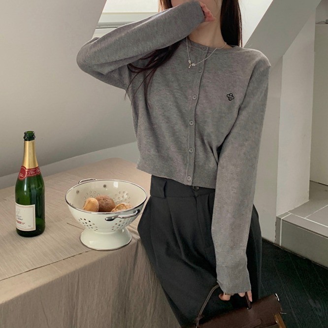 YAYUAN Dài tay đan cardigan nữ màu xám