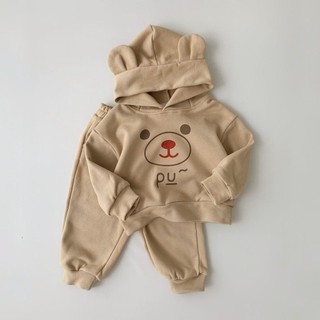  Bộ hoodies tai gấu cute dài tay chất liệu nỉ da cá, quần co giãn mềm mại có túi chất chơi cho bé từ 8-30kg TA710