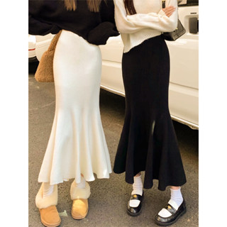 Váy đuôi cá dệt kim cổ điển Jiashucheng Chân váy nữ mùa thu đông dày dặn ôm hông mẫu dài vừa phối áo len ôm dáng váy hơi cay