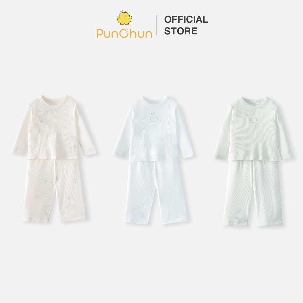 Punchun AW2024 Bộ quần áo dài cổ tròn cho bé trai Tea Punchun cho bé