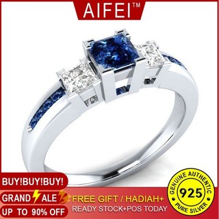 Nhẫn Mạ Bạc Đính Đá Xanh Lam Phong Cách Âu Mỹ Độc Đáo