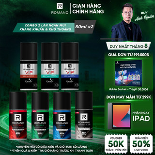 [Nhập COSRM88 giảm 12% đơn 169k] Combo 2 Lăn khử mùi nam kháng khuẩn & khô thoáng cả ngày Romano 50ml - 7 mùi hương