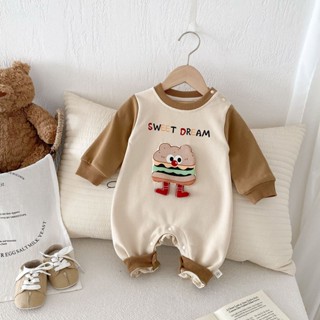 Phim hoạt hình cho bé dài tay onesie 0-2 tuổi quần áo trẻ em nam nữ chữ cái bé hajis quần áo trẻ em