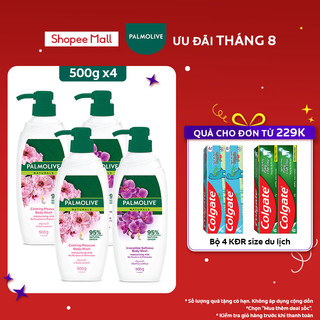 Bộ 4 Sữa tắm Palmolive 100% thiên nhiên chiết xuất từ hoa Anh Đào & Phong Lan 500g/chai