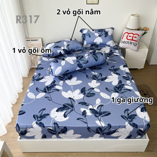 Bộ ga giường thun lạnh 4 món R317 in 5D REE Bedding đủ size drap trải nệm