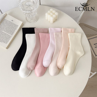 Ecmln Nhật Bản Phong Cách Hồng Nữ Tất Cotton Màu Trơn Cọc Bé Gái Giữa Ống Tất