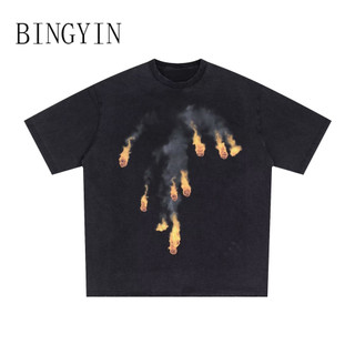 BINGYIN áo phông nam Áo Thun phông áo nam thun Áo Thun Form Rộng Ngắn Tay Unisex C98A6E3 37Z240909