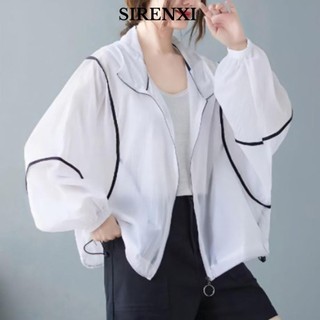 SIRENXI Áo khoác dài tay mùa hè, Quần áo chống nắng mỏng dáng rộng, Bộ đồ chống nắng chống tia cực tím thoáng khí