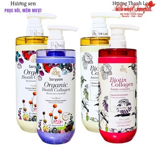 Dầu gội xả nước hoa Sinhair Saryyam Organic Biotin Collagen phục hồi, giảm rụng, mềm mượt, sạch gàu New 500mlx2 