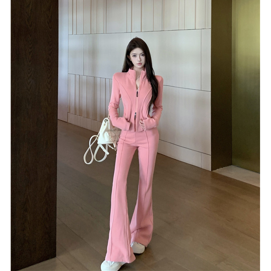 [Cửa hàng quần áo nữ Zhuzhu] Real Shot Real Price Lót lông cừu thông thường Bộ đồ hai mảnh thể thao 