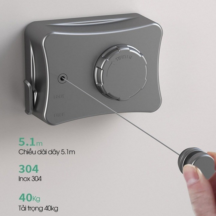 Dây Treo Phơi Quần Áo Ẩn Nhà Đẹp Invisible Clothesline Lock và Free 5,1m Cao Cấp Apparel