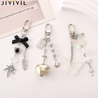 Jivilil New Love Heart Bow Tie Mặt dây chuyền Móc khóa điện thoại Túi treo dây buộc