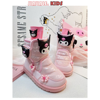 Giày bốt tuyết màu hồng Kuromi mùa đông dành cho trẻ em Giày Cotton Kuromi