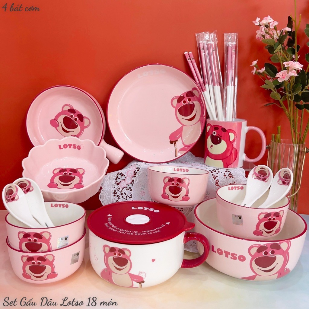 Bát Đĩa Gốm Sứ Decor, Bát Ăn Cơm, Chén Dĩa Dễ Thương Bộ Bát Đĩa Gấu Losto Cute Đáng Yêu, Chén Dĩa Dễ