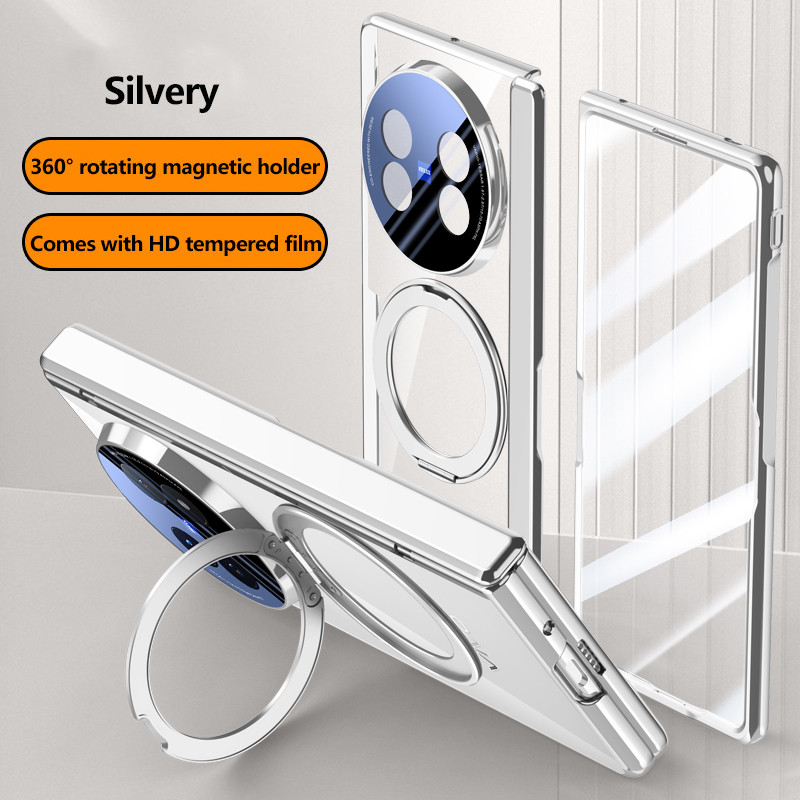 Ốp điện trong suốt mạ điện cho Vivo X Fold5 X Fold 5 5G Giá đỡ xoay từ tính có màng cường lực