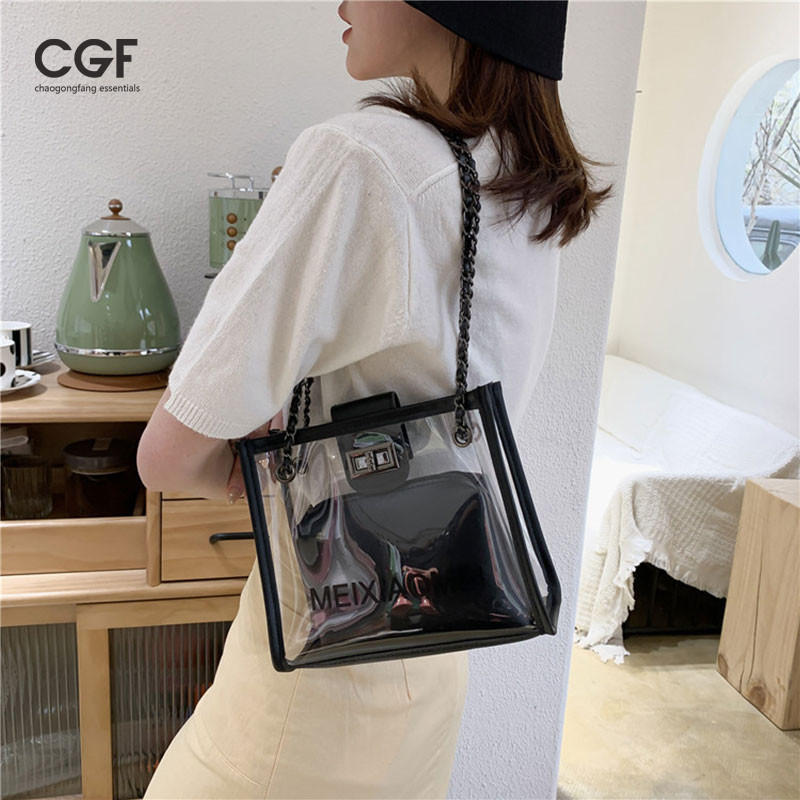 Túi đeo chéo phiên bản Hàn Quốc mới của túi đeo vai dây chuyền trong suốt thời trang đa năng