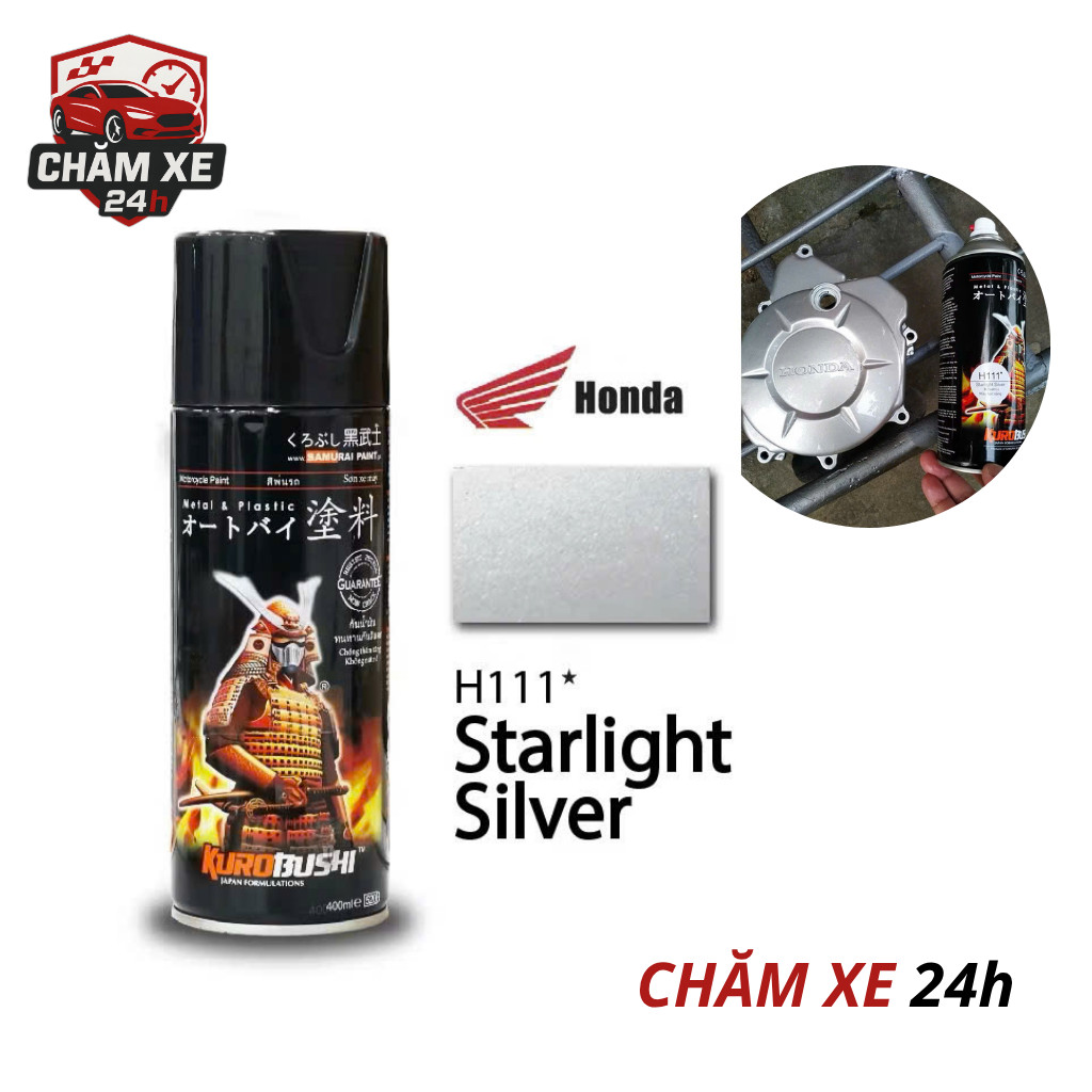 H111 _ Chai sơn xịt sơn xe máy Samurai H111 màu bạc sáng Honda