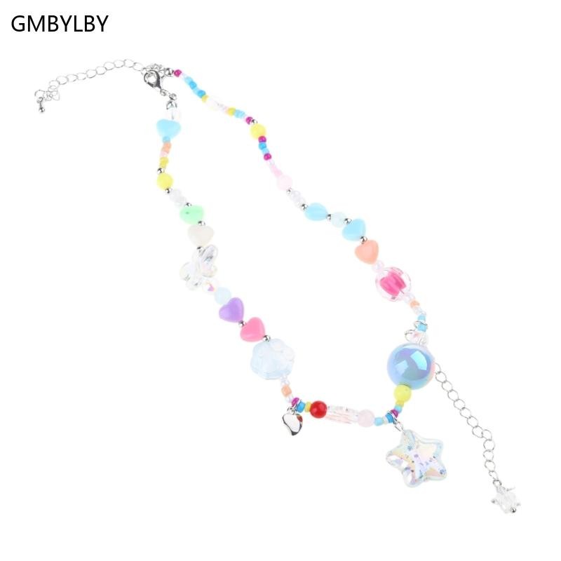 Bohemian Beaded Necklace Summer Resin Heart Star Necklace Hawaii Beach Necklace