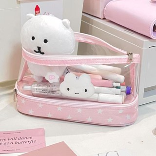 Hoạt Hình Thỏ Nhỏ Trong Suốt Túi Đựng Bút Dung Tích Lớn Dây Kéo Hộp Đựng Bút Chì Sinh Viên Văn Phòng Phẩm Hộp Đựng Mỹ Phẩm Bàn Chải Sắp Xếp 