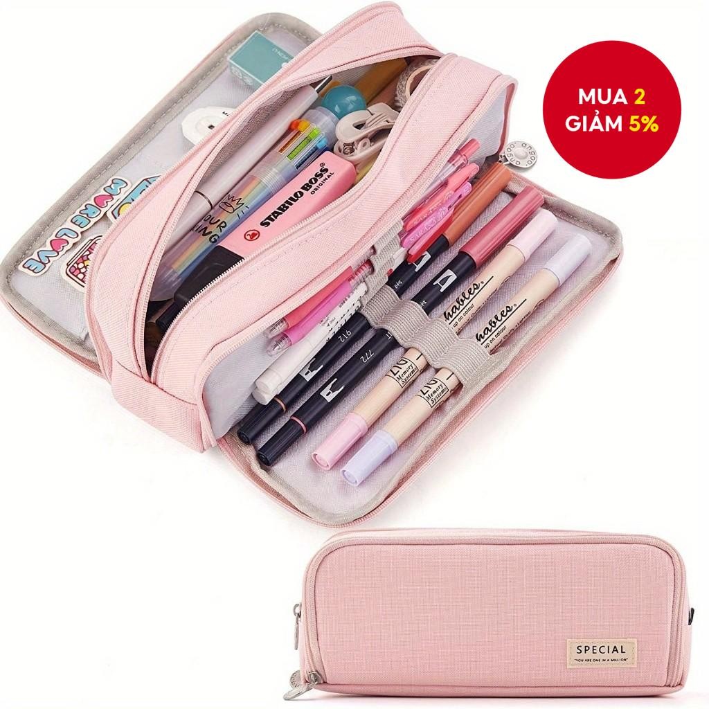 Hộp đựng bút chì vải Oxford dung tích lớn với 3 ngăn - Lưu trữ đa chức năng cho trường học, văn phòng & du lịch, túi đựng mỹ phẩm dành cho nữ, hộp bút chì, hộp bút chì, túi đựng bút chì