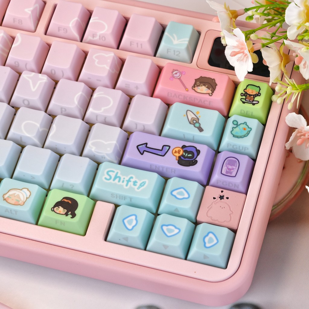 Bộ Keycap Pink Star PBT DYE-SUB - In Side Print Shine Through Cherry Profile Dễ thương DIY cho 61% /